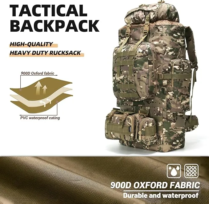 100L Camping Hiking Backpack,Molle military Tactical rucksack backpack,Waterproof Lightweight Hiking Backpack (CP Camo)