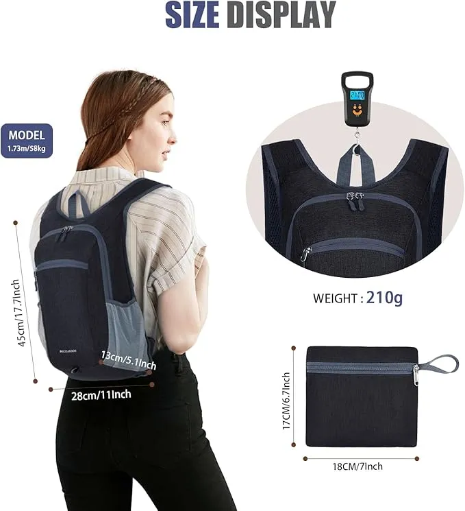 15L Hiking Backpack Small Travel Backpack Lightweight Packable Backpacks Casual Daypack for Women and Men, Black