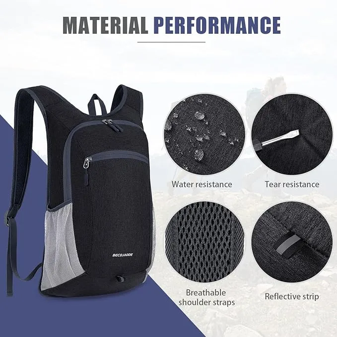 15L Hiking Backpack Small Travel Backpack Lightweight Packable Backpacks Casual Daypack for Women and Men, Black