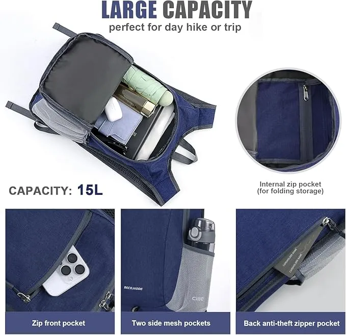 15L Hiking Backpack Small Travel Backpack Lightweight Packable Backpacks Casual Daypack for Women and Men, Blue