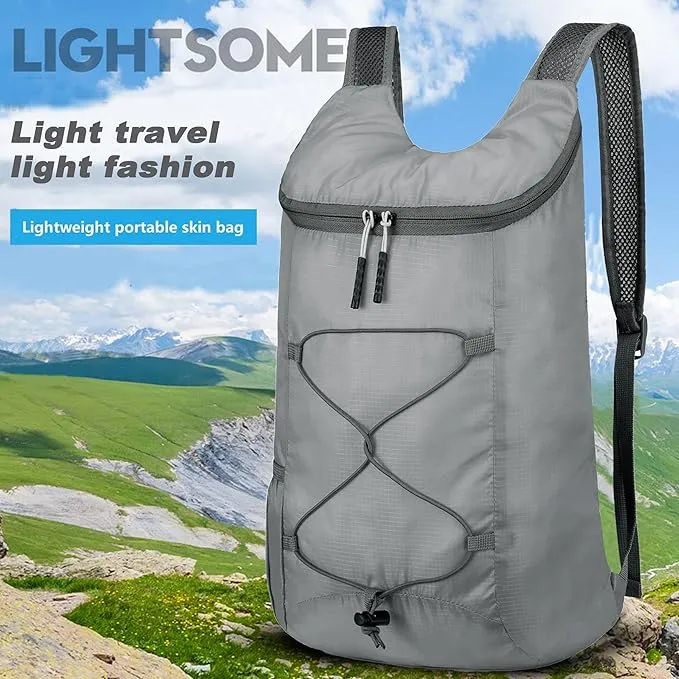 16L Hiking-Daypack Lightweight-Foldable Travel-Backpack Water-Resistant Camping Outdoor Packable Easy Carry-on Bag (Gray)