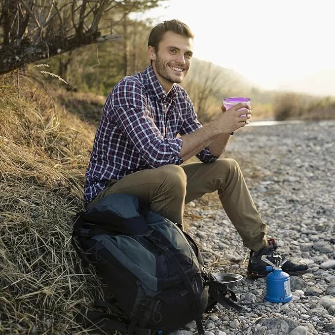 2 Pcs Collapsible Cup, Silicone Collapsible Travel Cup, Expandable Folding Camping Drinking Cup with Lids Reusable Small Portable Mugs Cup for Travel, Camping, Hiking,Outdoor Sports (Purple&Blue)