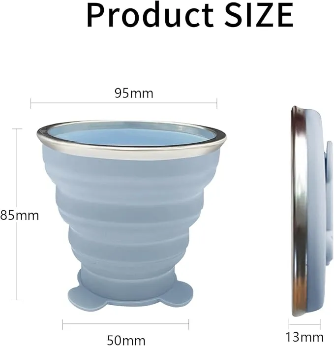 2 Pcs Collapsible Cup, Silicone Collapsible Travel Cup, Expandable Folding Camping Drinking Cup with Lids Reusable Small Portable Mugs Cup for Travel, Camping, Hiking,Outdoor Sports (Purple&Blue)