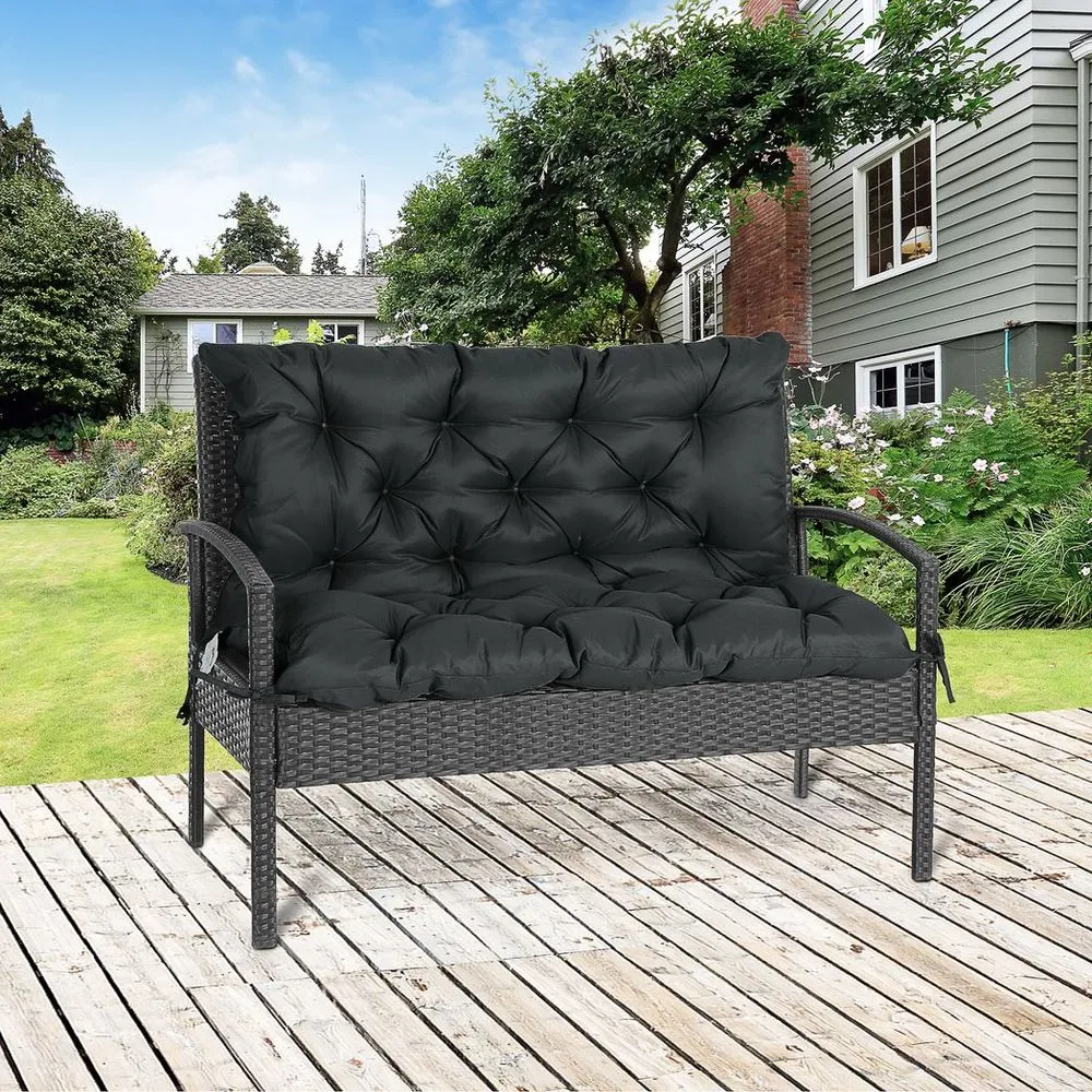 2 Seater Garden Bench Cushion Outdoor Seat Pad with Ties Black
