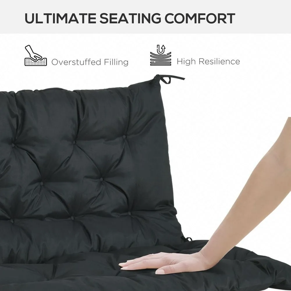 2 Seater Garden Bench Cushion Outdoor Seat Pad with Ties Black