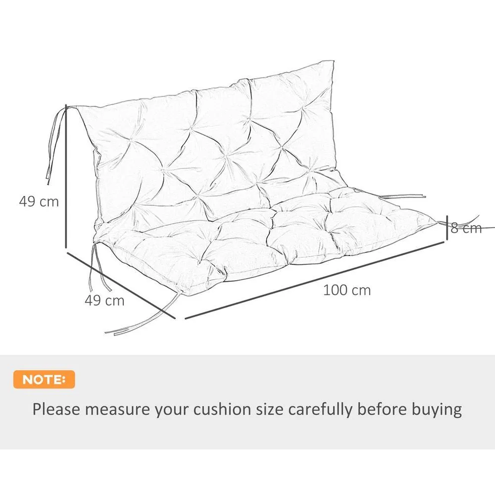 2 Seater Garden Bench Cushion Outdoor Seat Pad with Ties Black