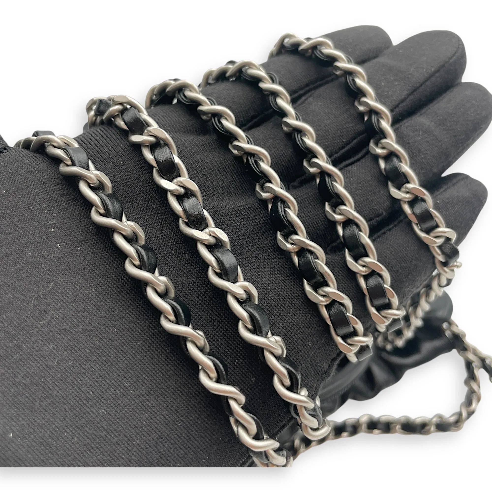 22 Tote Mini Black Crossbody Bag in Shiny Calf, Silver hardware
