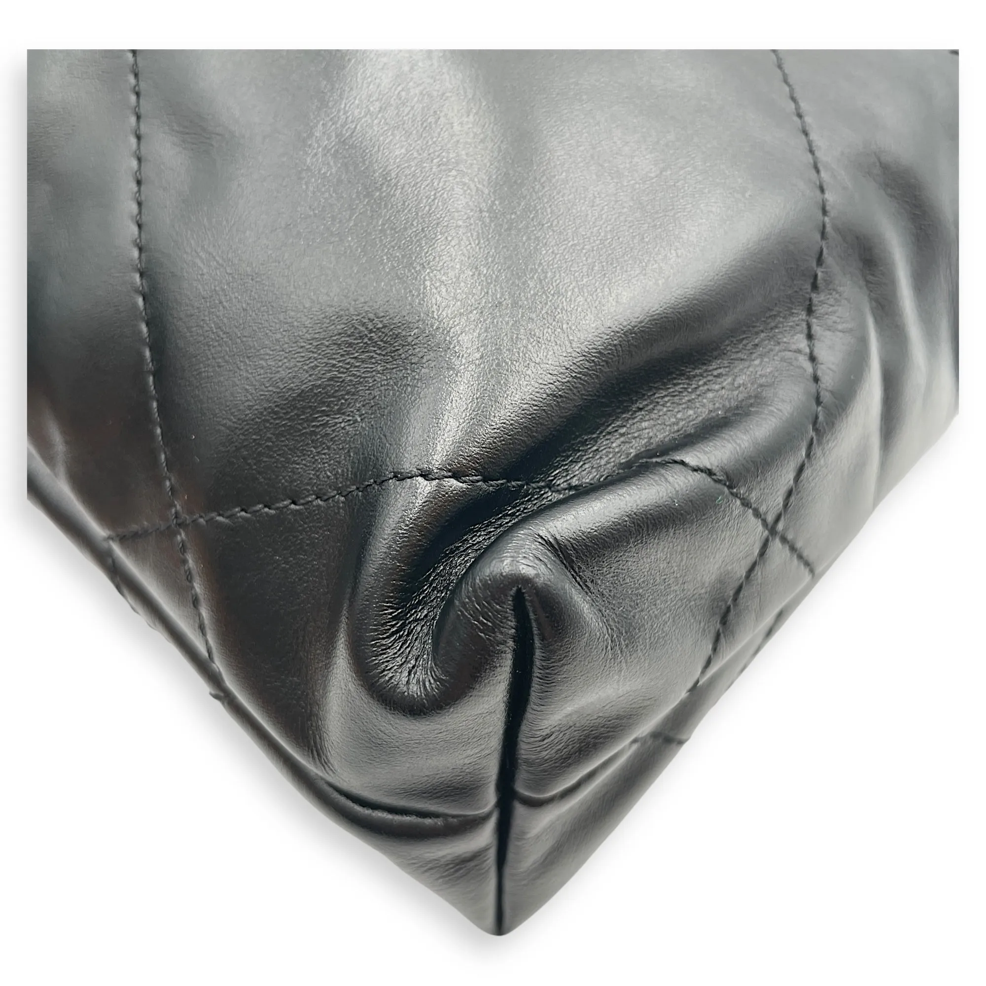 22 Tote Mini Black Crossbody Bag in Shiny Calf, Silver hardware