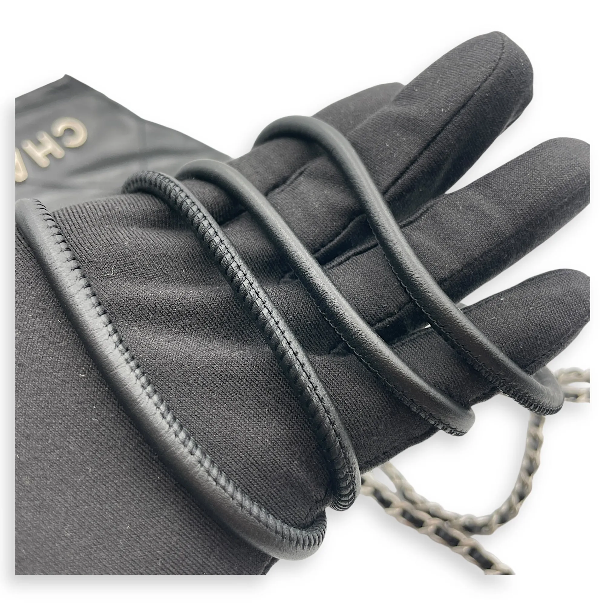 22 Tote Mini Black Crossbody Bag in Shiny Calf, Silver hardware