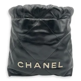22 Tote Mini Black Crossbody Bag in Shiny Calf, Silver hardware