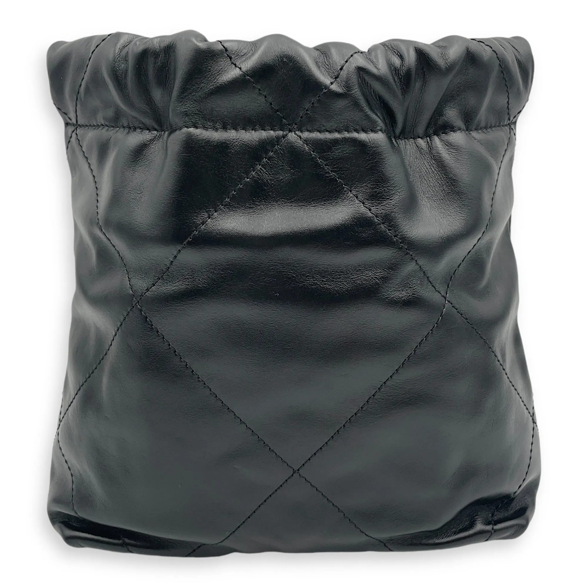 22 Tote Mini Black Crossbody Bag in Shiny Calf, Silver hardware