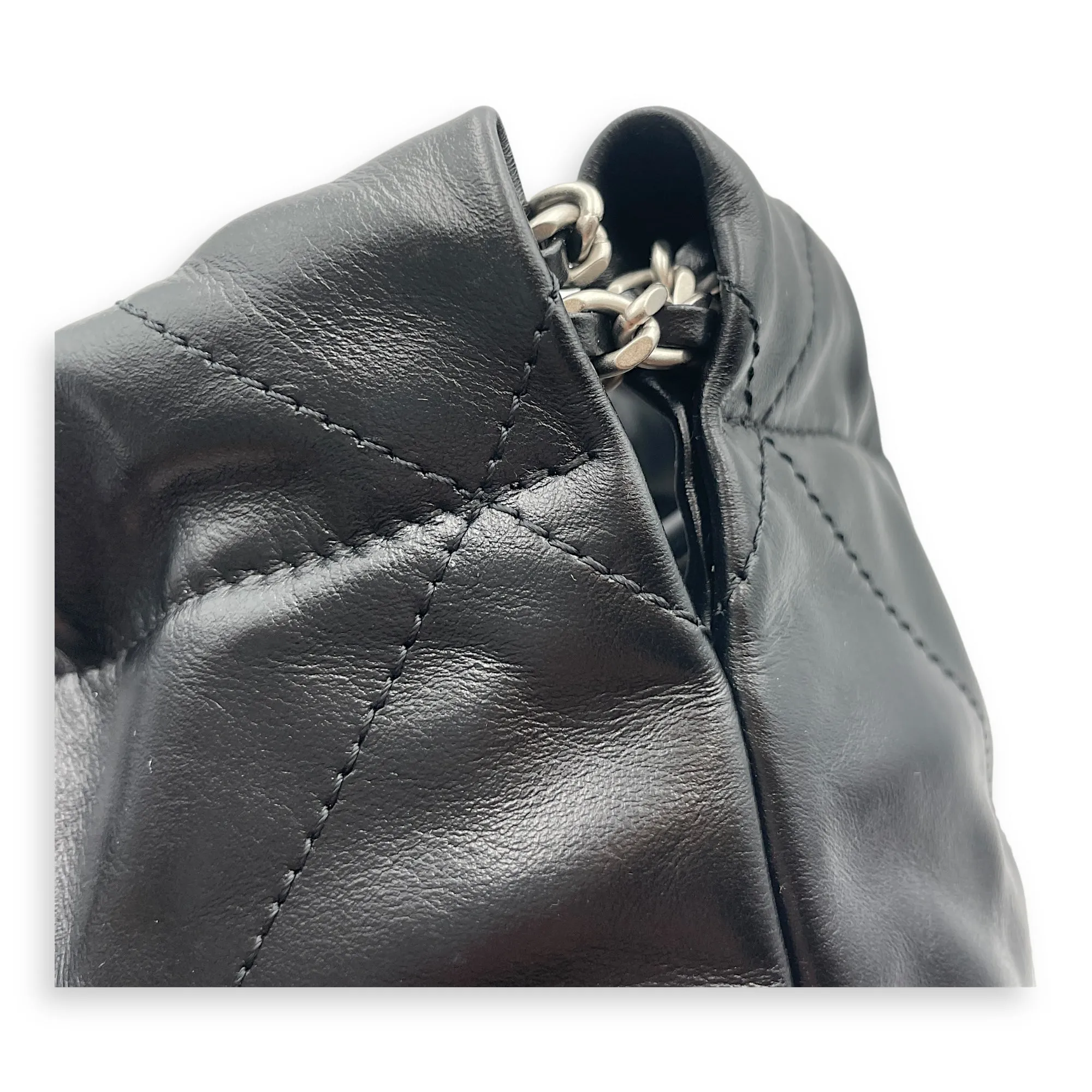22 Tote Mini Black Crossbody Bag in Shiny Calf, Silver hardware