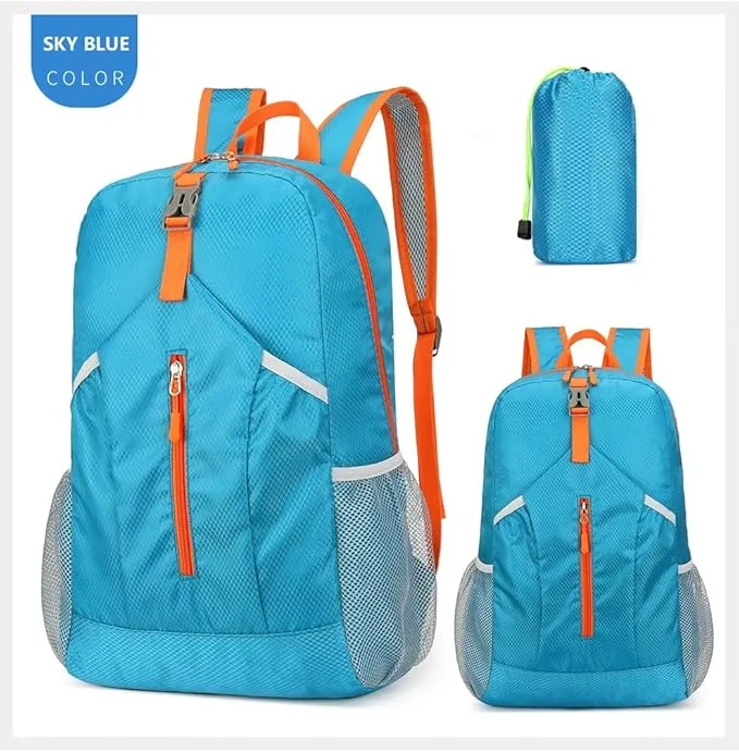 25L Hiking-Backpack Foldable-Sports Daypack-Camping Collapsible Bag Water Resistant Lightweight Travel Men Women (Blue)