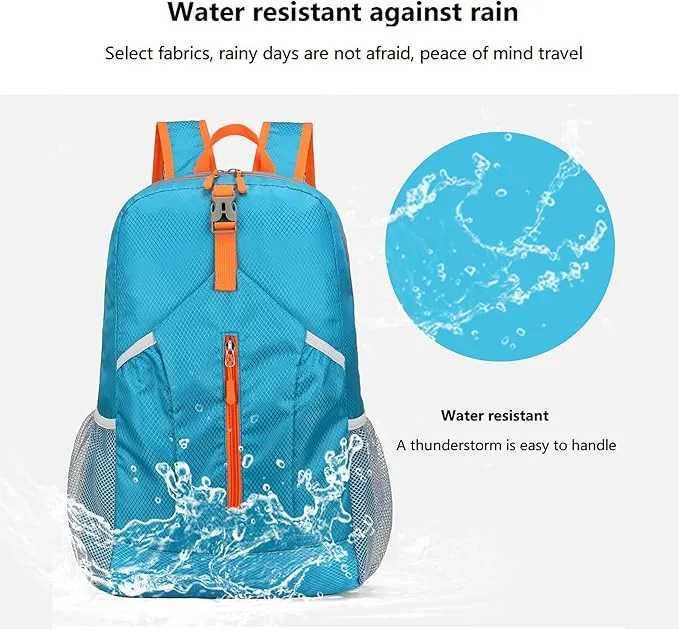 25L Hiking-Backpack Foldable-Sports Daypack-Camping Collapsible Bag Water Resistant Lightweight Travel Men Women (Blue)