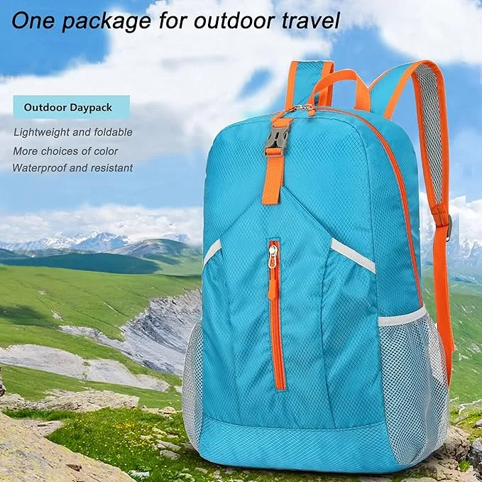 25L Hiking-Backpack Foldable-Sports Daypack-Camping Collapsible Bag Water Resistant Lightweight Travel Men Women (Blue)