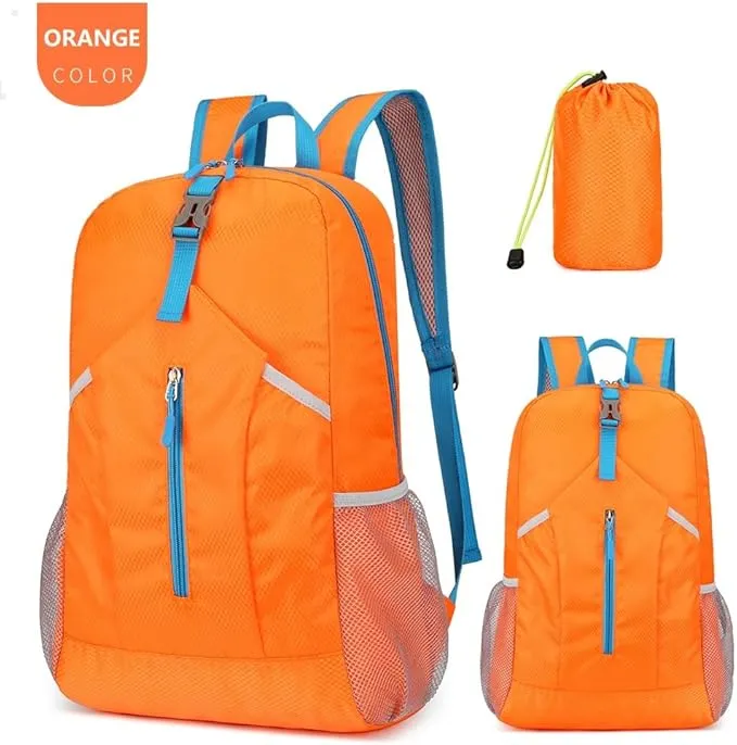 25L Hiking-Backpack Foldable-Sports Daypack-Camping Collapsible Bag Water Resistant Lightweight Travel Men Women (Orange)