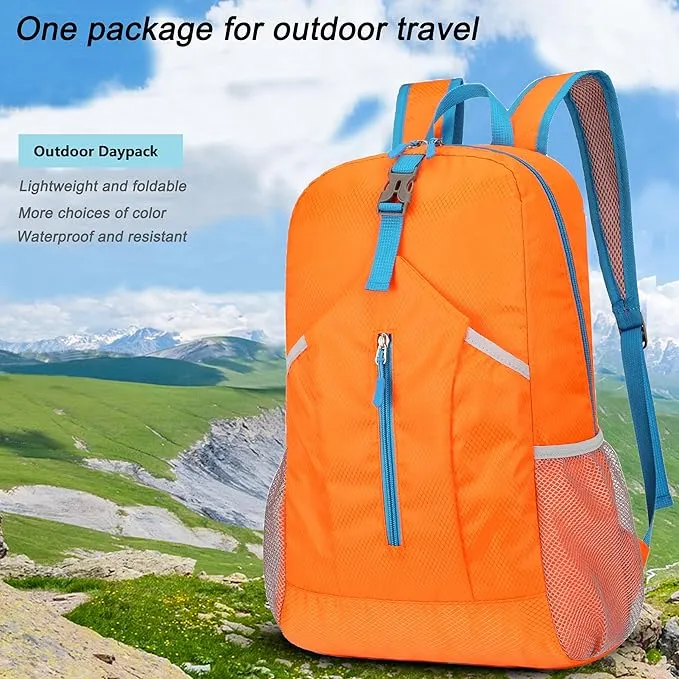 25L Hiking-Backpack Foldable-Sports Daypack-Camping Collapsible Bag Water Resistant Lightweight Travel Men Women (Orange)
