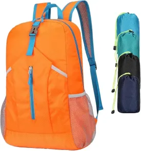 25L Hiking-Backpack Foldable-Sports Daypack-Camping Collapsible Bag Water Resistant Lightweight Travel Men Women (Orange)