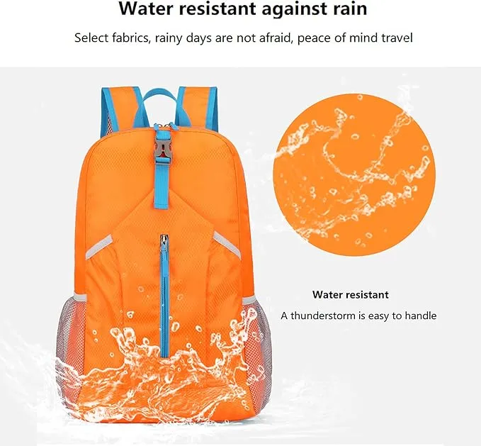 25L Hiking-Backpack Foldable-Sports Daypack-Camping Collapsible Bag Water Resistant Lightweight Travel Men Women (Orange)