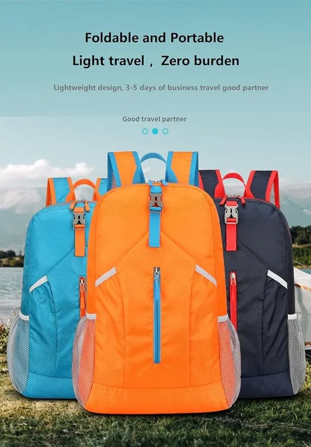25L Hiking-Backpack Foldable-Sports Daypack-Camping Collapsible Bag Water Resistant Lightweight Travel Men Women (Orange)