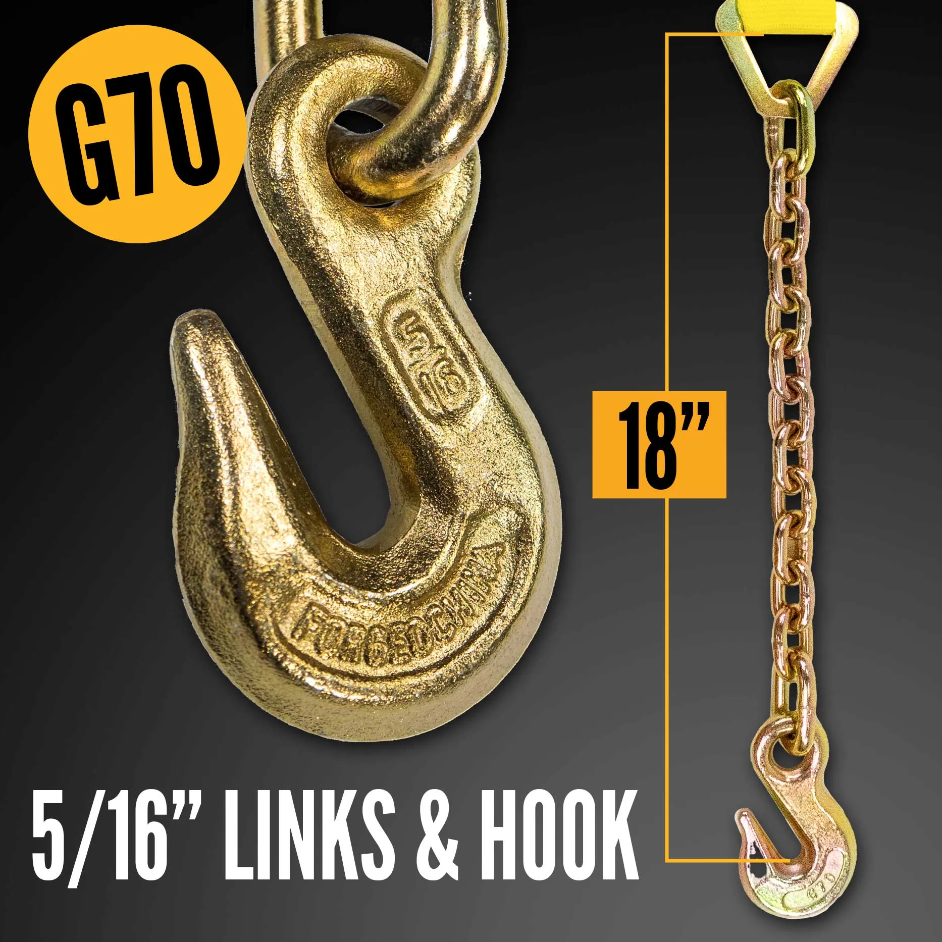2" x 11" Replacement Ratchet Strap Fixed End - Ratchet / Chain Extension | Yellow