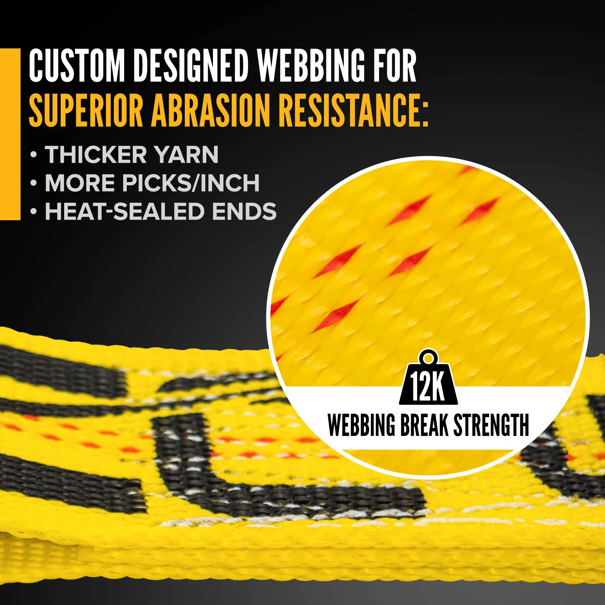 2" x 25' Replacement Strap with Flat Hooks | Yellow