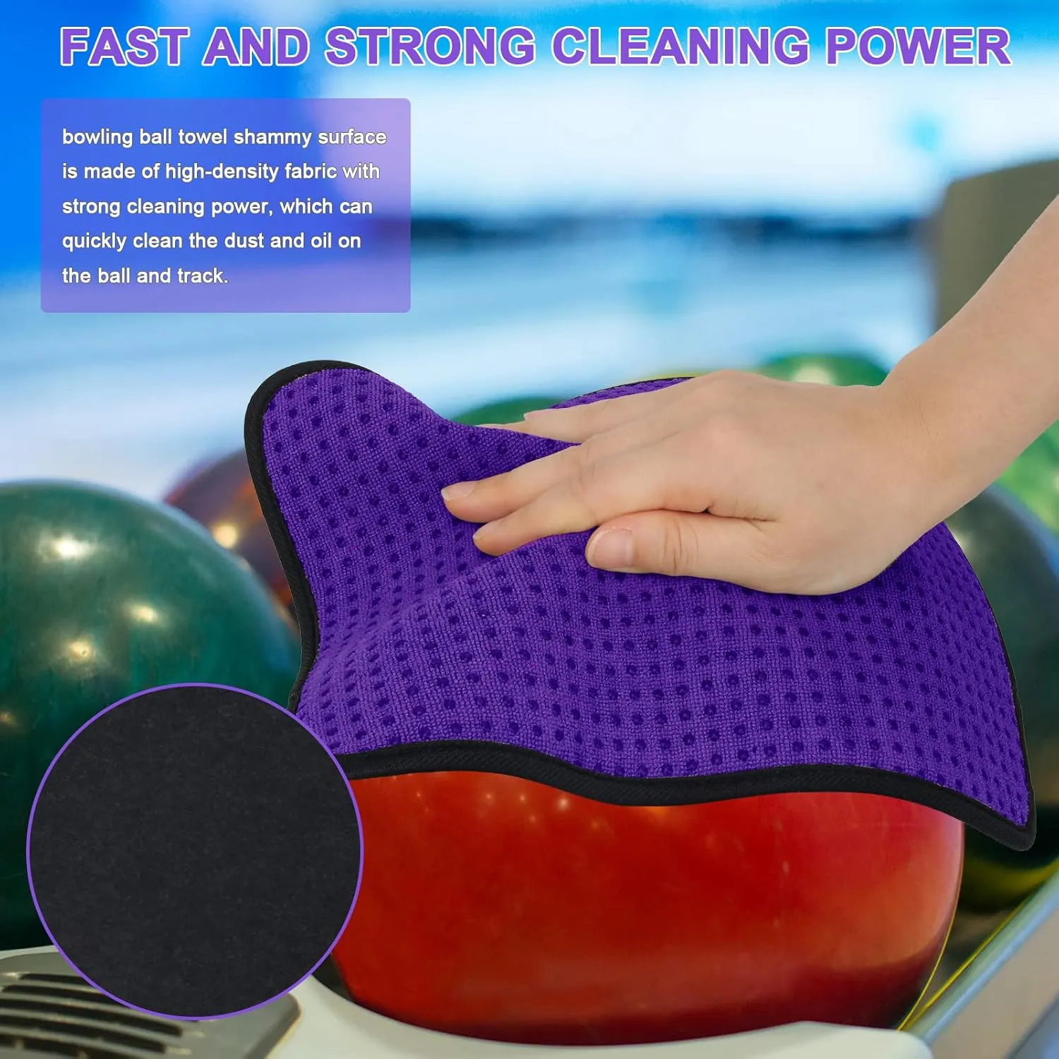 3 Pack Bowling Ball Towels, 10" x 8" Microfiber Bowling Shammy Accessories with Easy-Grip Dots Non-Slip (Purple)