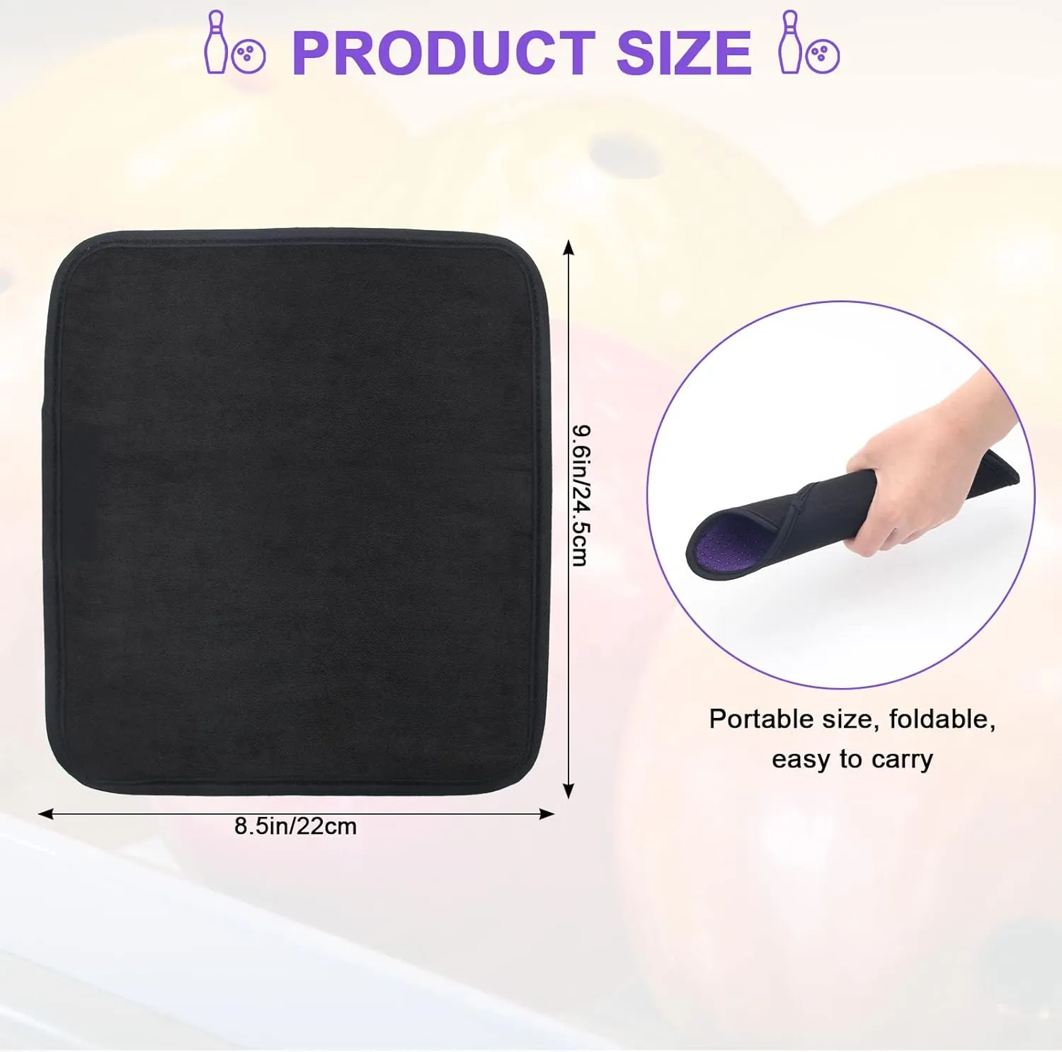 3 Pack Bowling Ball Towels, 10" x 8" Microfiber Bowling Shammy Accessories with Easy-Grip Dots Non-Slip (Purple)