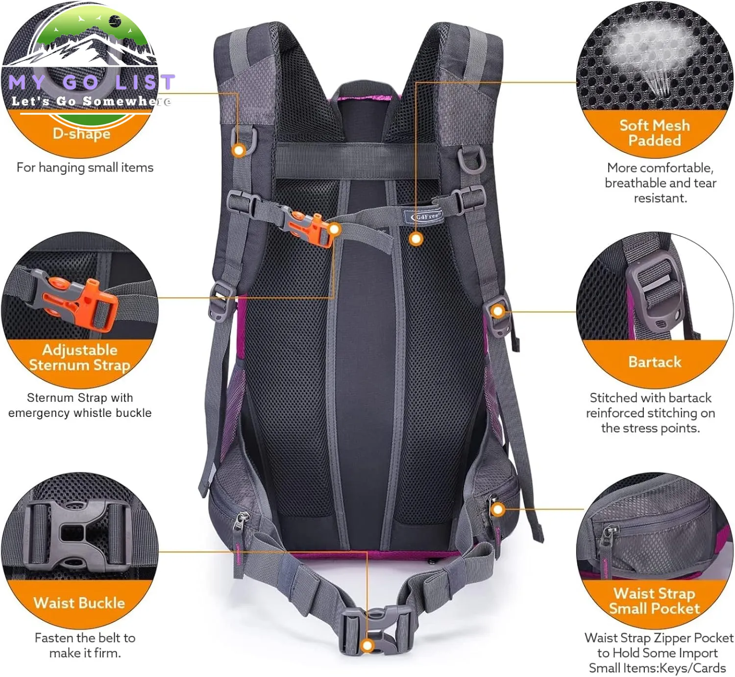 35L Hiking Backpack Water Resistant