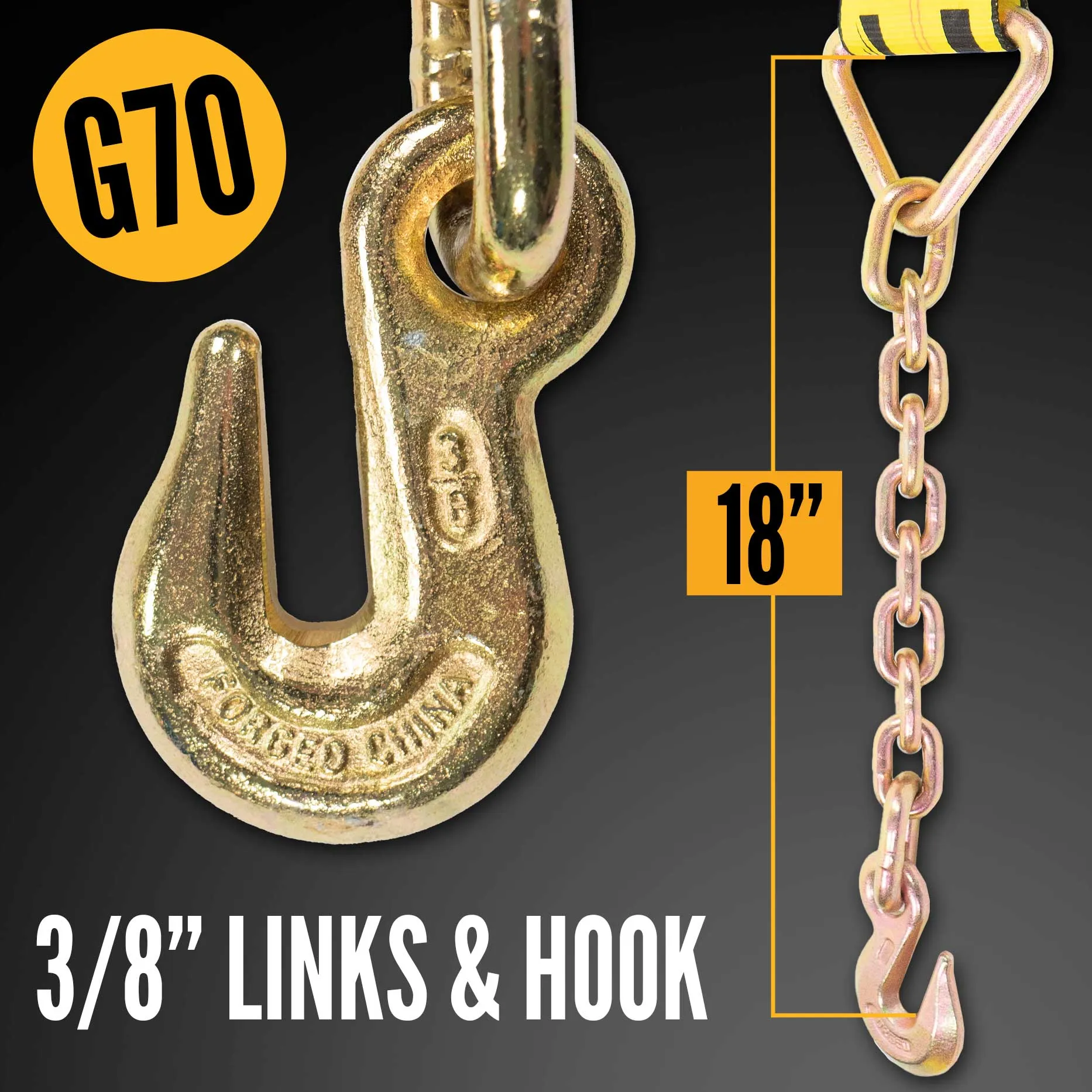3" x 11" Fixed End with Chain Extension / Bolt Loop | No Ratchet