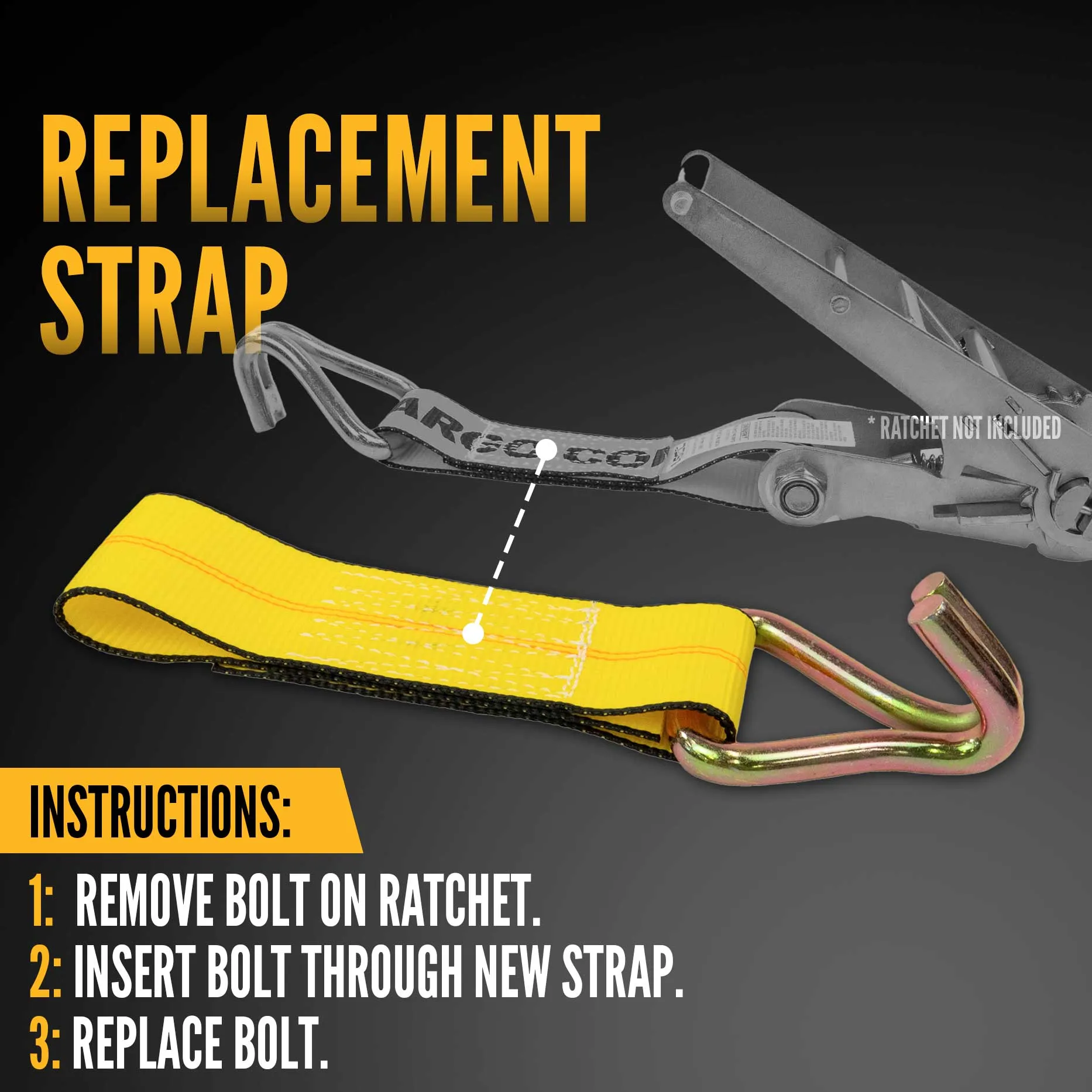 3" x 11" Fixed End with Wire Hook / Bolt Loop | No Ratchet