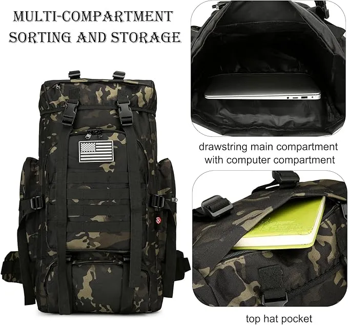 45L Hiking Backpack Camping Rucksack Molle Military Backpack for Outdoor Traveling (Black CP)