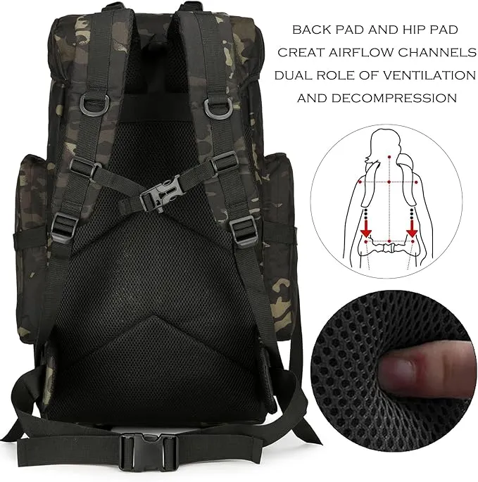 45L Hiking Backpack Camping Rucksack Molle Military Backpack for Outdoor Traveling (Black CP)