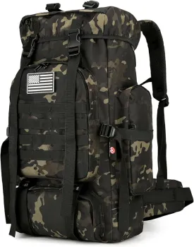 45L Hiking Backpack Camping Rucksack Molle Military Backpack for Outdoor Traveling (Black CP)