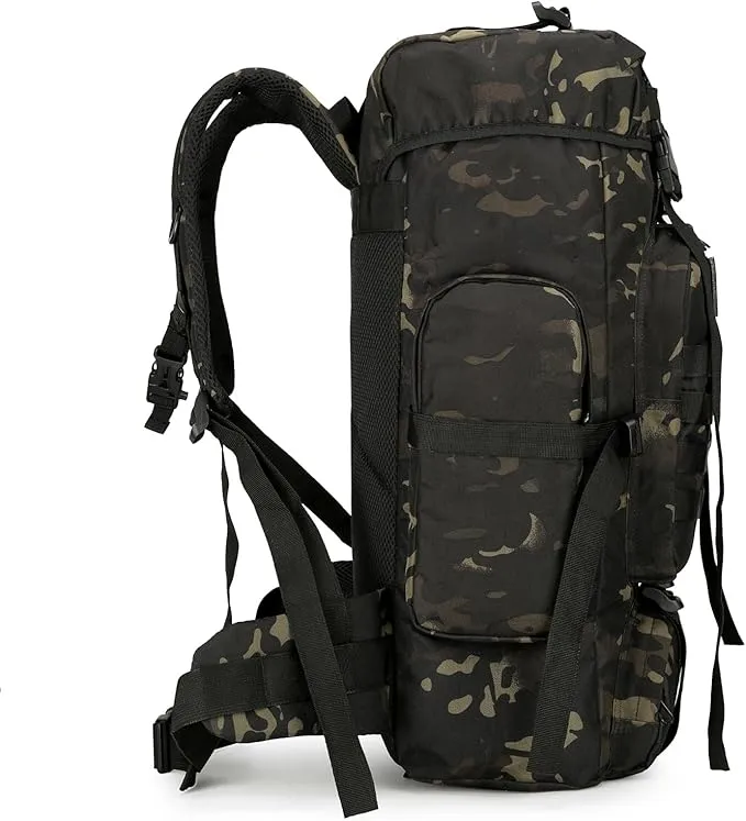 45L Hiking Backpack Camping Rucksack Molle Military Backpack for Outdoor Traveling (Black CP)