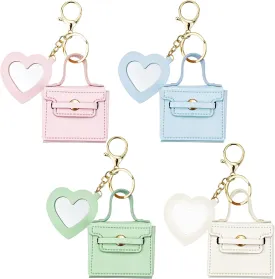 4PCS Super Smalls Makeup Bag with Mirror Mini Makeup Bag for Women, Coin Wallet, Bag Charms Y2k Accessories Cute Leather Keychain (Style 2)