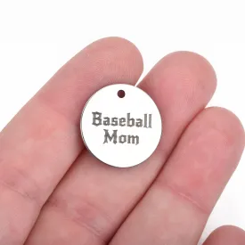 5 BASEBALL MOM Charms, Stainless Steel Quote Charms, Baseball Charms, Sports Charms, 20mm (3/4"), cls0098a