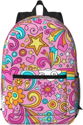 60s 70s Hippie Flowers Peace Loves Rainbow 17 Inch Backpacks Multipurpose Laptop Backpack Double Shoulder Bag for Men Women Gifts