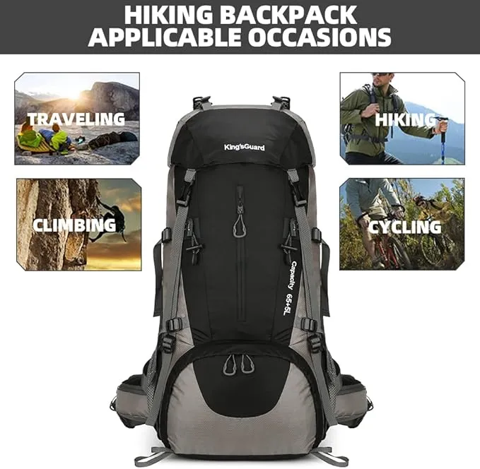 70L Camping Hiking Backpack with Rain Cover Waterproof Backpacking Backpack for Hiking Treeking Climbing Outdoor (Black)
