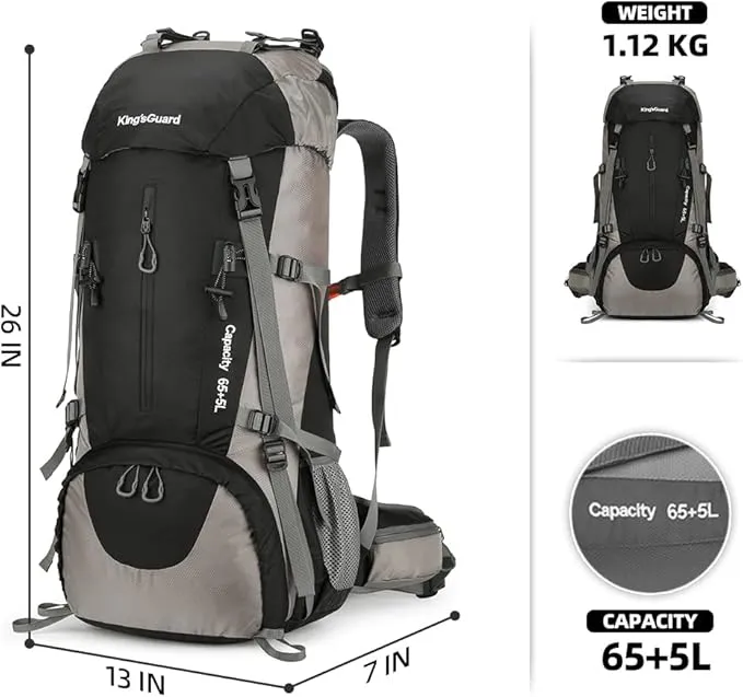 70L Camping Hiking Backpack with Rain Cover Waterproof Backpacking Backpack for Hiking Treeking Climbing Outdoor (Black)