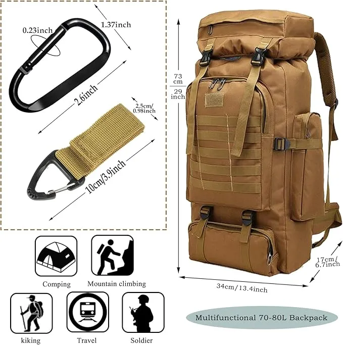 70L Waterproof Hiking Daypack Large Hiking Backpack, Hunting Camping Rucksack Backpack for Men Outdoor Sports Backpack (Yellow)