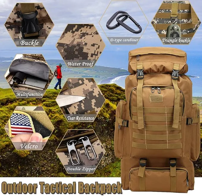 70L Waterproof Hiking Daypack Large Hiking Backpack, Hunting Camping Rucksack Backpack for Men Outdoor Sports Backpack (Yellow)