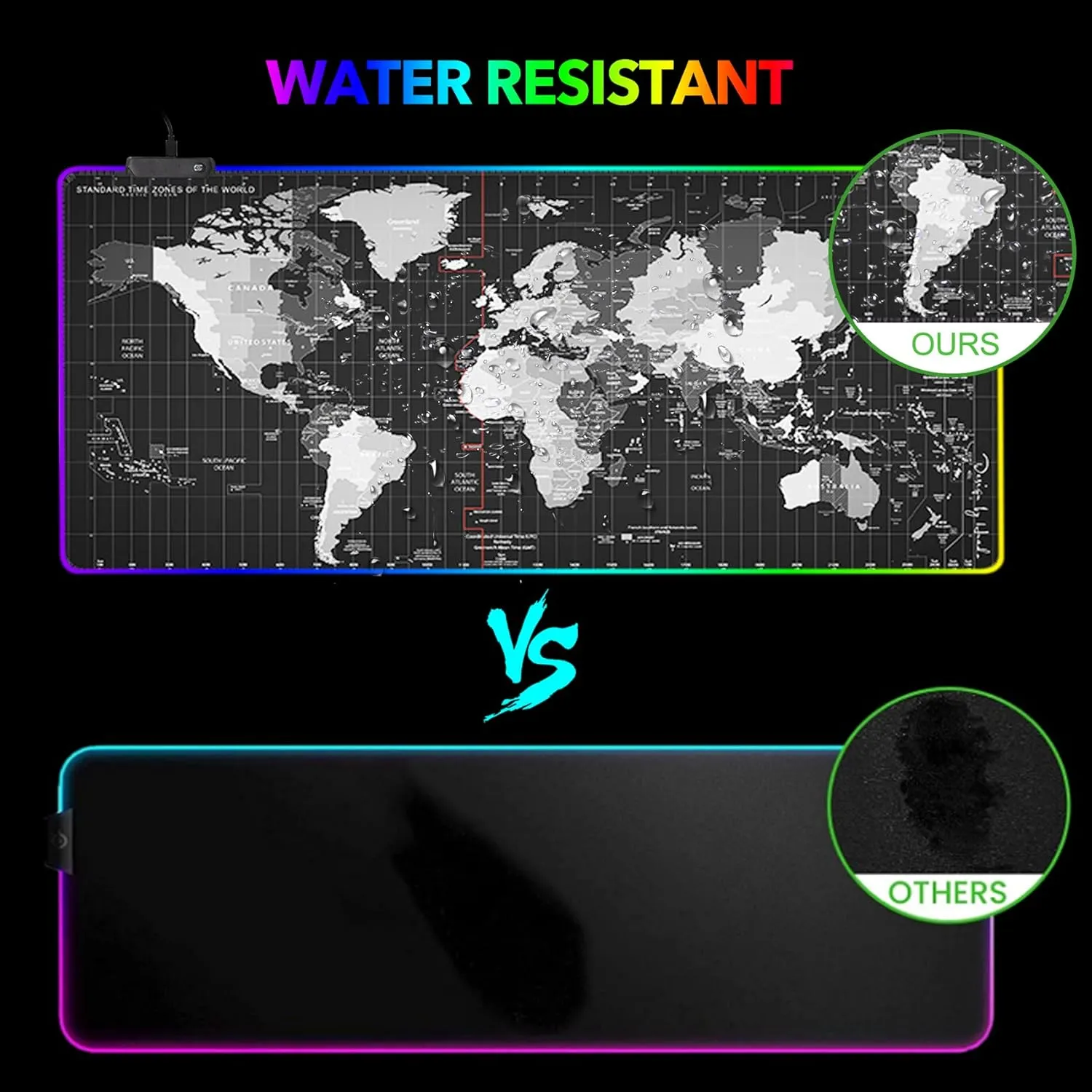 AIMSA RGB Gaming Mouse Pad Extended, Large Led Mousepads Non-Slip Rubber Base with 14 Lighting Modes, Computer Keyboard Mat Soft Desk pad Waterproof 35.4 x 15.8 inches, Black World Map