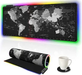 AIMSA RGB Gaming Mouse Pad Extended, Large Led Mousepads Non-Slip Rubber Base with 14 Lighting Modes, Computer Keyboard Mat Soft Desk pad Waterproof 35.4 x 15.8 inches, Black World Map