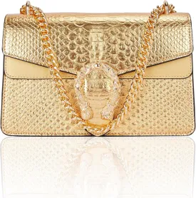 Aiqudou Crossbody Bag and Satchel Purse for Women - Fashion Snake Print Chain Purse Luxury PU Leather HandBag