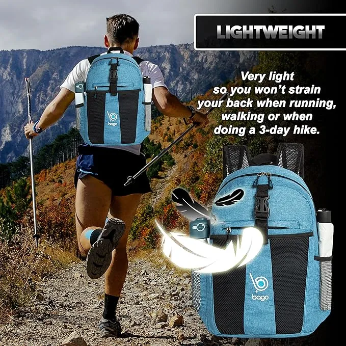 bago Lightweight Small Hiking Backpack for Women and Men - 25L Travel Day Pack - Foldable Hiking Daypack Ultralight for Camping Outdoor Sports - Day Bag Packable Backpack for Travel (SnowBlue)