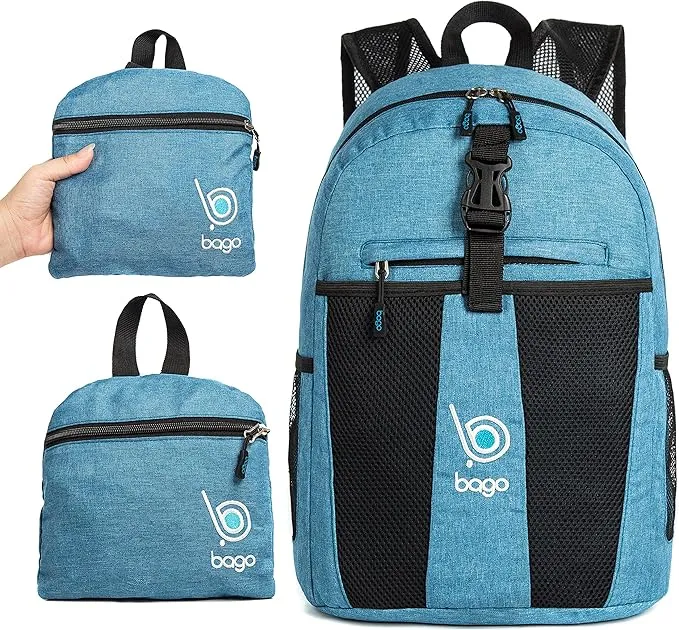 bago Lightweight Small Hiking Backpack for Women and Men - 25L Travel Day Pack - Foldable Hiking Daypack Ultralight for Camping Outdoor Sports - Day Bag Packable Backpack for Travel (SnowBlue)