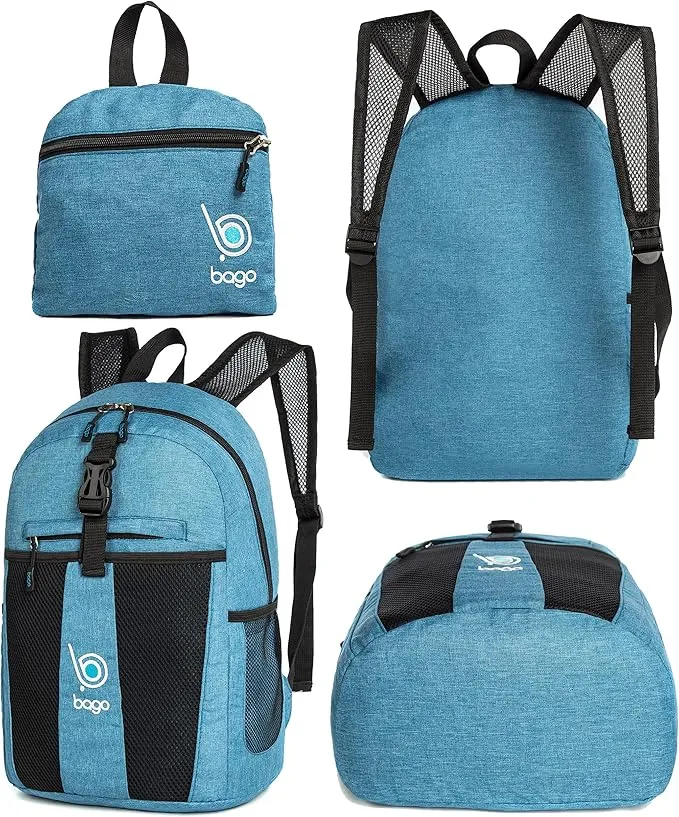 bago Lightweight Small Hiking Backpack for Women and Men - 25L Travel Day Pack - Foldable Hiking Daypack Ultralight for Camping Outdoor Sports - Day Bag Packable Backpack for Travel (SnowBlue)