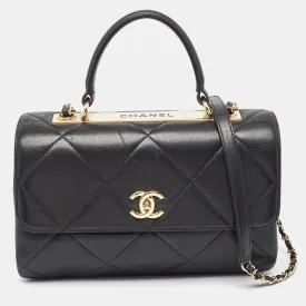Black Quilted Leather Large Trendy CC Top Handle Bag