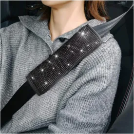 Bling Car Seat Belt Shoulder Pads, 2PCS Rhinestone Crystal Auto Seat Belt Covers, Diamonds Glitter Seatbelt Cushions for Women Girl, Car Decor Accessories for Most Cars, Trucks, SUV (Black)